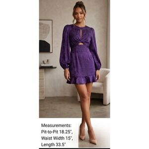 Astr The Label Cocktail Mini Dress Long Puff Sleeve Ruffle Sz M Purple Floral